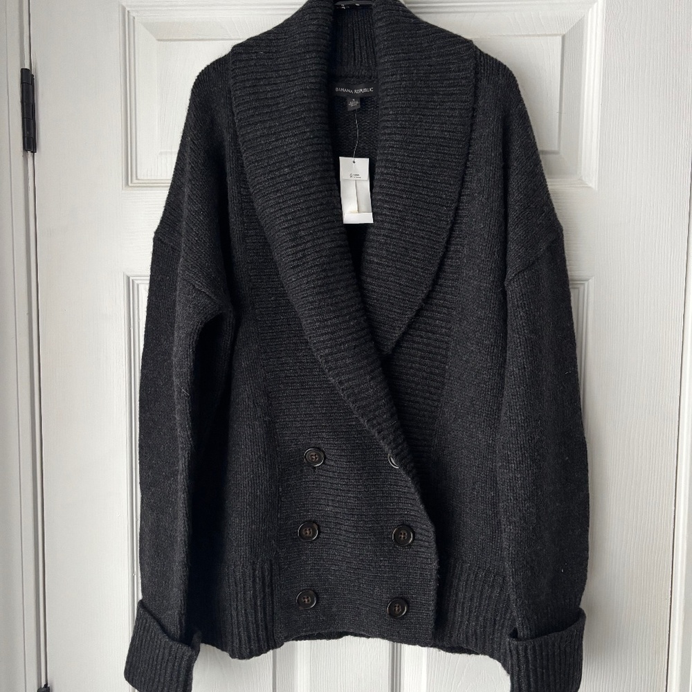Banana Republic Maite Wool-Blend Cardigan, Dark Charcoal, Size S, NWT